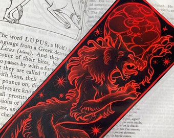 Werewolf Bookmark, Collectible Laminated Art Bookmark, Horror Fan Gift, Fantasy Reader Bookworm Placeholder Accessory, Spooky Cryptozoology
