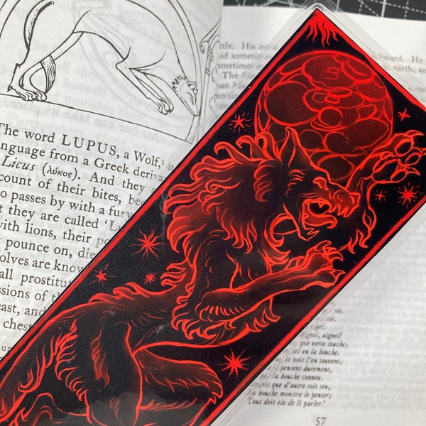 Werewolf Bookmark, Collectible Laminated Art Bookmark, Horror Fan Gift, Fantasy Reader Bookworm Placeholder Accessory, Spooky Cryptozoology