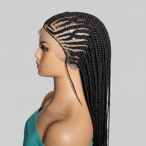 Black Braided Wig. Cornrow with Single Braids. Full Lace With Baby Hair