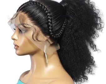 Braided Wig: Two Braids Transitioning to Deep Waves/Spring Curls, Full Lace