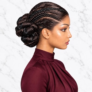 Glueless Handmade Braided Wig. Cornrow with Jumbo Puff Knots. Full Lace, Baby Hair