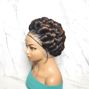 Braided Wig Cornrow with Jumbo Twist Braids Puff Knots Full Lace with Baby Hair