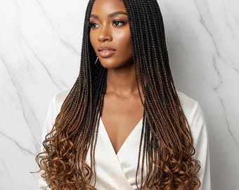 French Curls 360 HD Full Lace Knotless Braids Braided Wig.