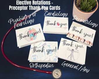 PA School, Clinicals, Med School, PA Student, Med Student, Nursing Student, Preceptor Thank You Cards - Elective Rotations (5-Pack)