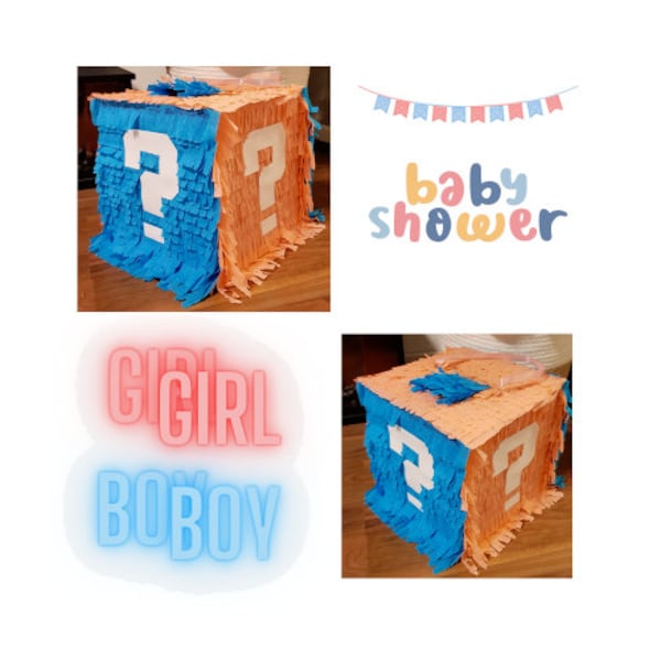 Shower Party Pinata Gender Party Cube 20 cm Boy or Girl Pinatas stork party or gender reveal