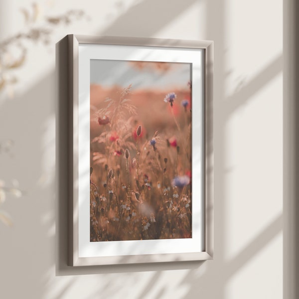 Printable Wall Mural, Vintage Wildflower Field, Digital Nature Photo, Instant Download, Home Decor, Print Your Own Art