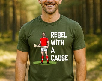 Cork GAA Rebel With a Cause T-Shirt , Unisex Heavy Cotton Tee Irish Hurling & Gaelic Fan Gift,  Mens Dad Birthday Fathers Day Top