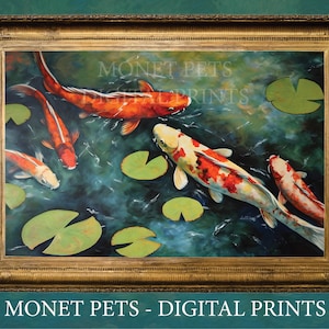 Koi Pond Painting Digital Download - Printable Poster -Farmhouse, Modern, Painted - Monet Inspired - Vintage Art Decor