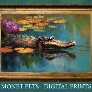 Gator Digital Download - Printable Poster - Southern Art - Swamp Print - Floral - Bathroom Art - Monet Inspired - Vintage Art Decor