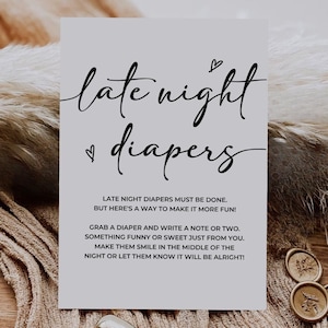 Late night luiers babyfeestje spel, bord babyshower, babyshower afdrukbaar, babyshower trivia, babyshower spelletjes, afdrukbaar babyspel