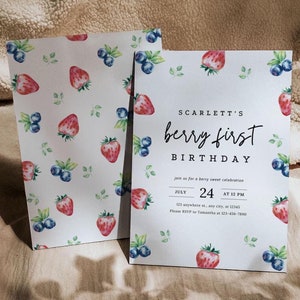 Berry First Birthday Invitation, Strawberry Birthday Invitation, Berry 1st Birthday, First Birthday Party, Strawberry Shortcake, Minimalist