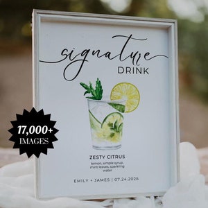 Signature Drink Sign, Signature Cocktail Sign, Bar Menu, Cocktail Menu, Wedding Menu Sign, Bar Menu Template, 3000+ Drinks & Garnishes