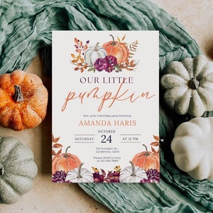 Pumpkin Baby Invitation, Pumpkin 1st Birthday, Pumpkin Invitation, Our Little Pumpkin, Fall First Birthday, Little Pumpkin, Fall Birthday