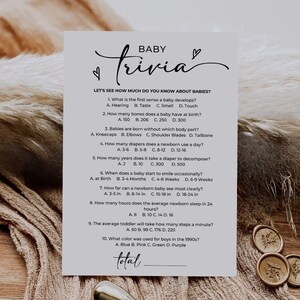 Modern Baby Trivia Game, Baby Shower Games, Baby Trivia Party Games, Baby Shower Activity, Baby Shower Printable, Modern Baby Party Games