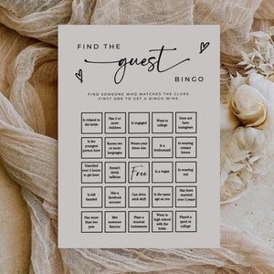 Find The Guest Bridal Bingo, Bridal Shower Printable, Wedding Game, Bridal Shower Game, Bridal Shower Activity, Bridal Shower Wedding Bingo