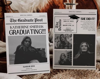 Grad Party Invite, Newspaper Graduation Announcement, Graduation Party, Graduation Invitation, College Graduation, Graduation Decorations