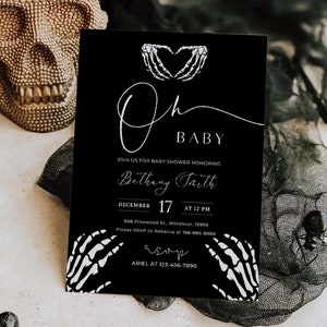 Gothic Baby Shower Invitation, Skeleton Baby Shower Invite, Gothic Baby Shower, Oh Baby Invitation, Skull Baby, Baby Shower Save The Date