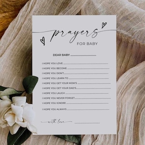Carte de prières pour bébé, Carte de conseils pour bébé, Jeu de baby shower moderne, Anecdotes sur la naissance de bébé, Jeux de baby shower, Pack baby shower, Jeu de rôle bébé à imprimer