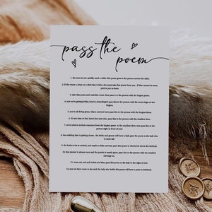 Tarjeta de juego de despedida de soltera Pass The Poem, juego de trivia de despedida de soltera, imprimible de despedida de soltera, juego de despedida de soltera, juego de boda, despedida de soltera