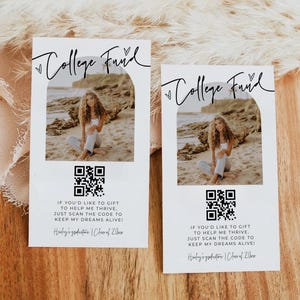 College Fund Venmo-insteekkaart, QR-code bewerkbaar bord afstuderen, tip het afgestudeerde digitale afdrukbare feestfonds, bord afstuderenfeest