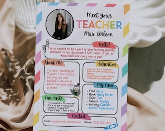 Sjabloon voor een kennismakingsbrief met de leerkracht, printbare introductie voor de leerkracht, printbaar bord voor de start van het schooljaar, kennismakingsbrief met de leerkracht