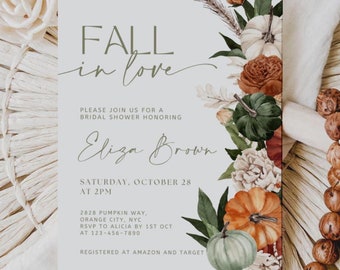 Autumn Bridal Shower Invitation, Fall in Love Bridal Shower, Pumpkin Bridal Shower Invite, Fall Bridal Shower, Terracotta Bridal Invite