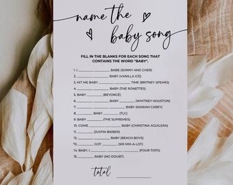 Baby Shower Trivia, Baby Shower Activity, Name The Baby Song Baby Shower, Baby Music Games, Baby Party Games, Printable Baby Shower Games