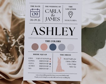 Bridesmaid Proposal Card, Bridesmaid Info Card, Will You Be My Bridesmaid Card, Bridesmaid Template, Proposal Template, Maid of Honor Card