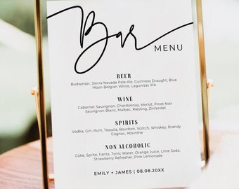 Modern Bar Menu Sign, Wedding Bar Menu, Signature Drink Sign, Cocktail Sign, Drink Menu Sign, Drink Sign Template, Wedding Menu, Bar Menu