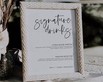 Signature Drink Sign, Bar Menu, Wedding Menu, Bar Menu Sign, Cocktail Menu, Drink Menu Sign, Bar Sign, Wedding Bar Menu, Bar Menu Template