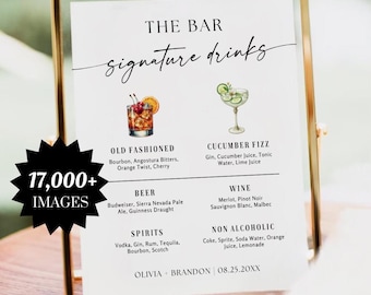 Signature Drink Sign, Wedding Bar Menu, Cocktail Menu, Bar Menu Template, Signature Cocktail Sign, Bar Menu, 17000+ Drinks and Garnishes