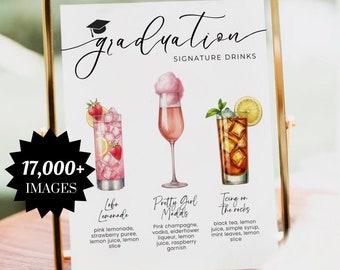 Grad Signature Drink Sign, Graduation Cocktail Sign, Bar Menu, Cocktail Menu, Wedding Bar Menu, Bar Menu Template, 17000+ Drinks & Garnishes