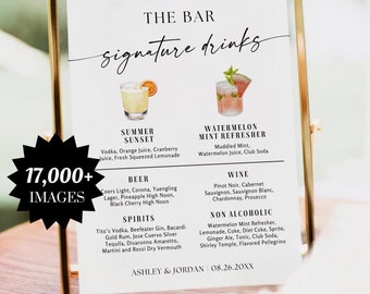 Signature Drink Sign, Bar Menu, Signature Cocktail Sign, Wedding Bar Menu, Signature Drink Sign Template, Cocktail Menu, Bar Menu Template