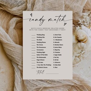 CANDY MATCH Bridal Shower Game, Bridal Trivia, Wedding Game, Bridal ...