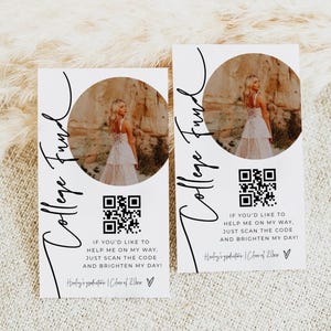 College Fund kaartsjabloon invoegen, bewerkbare QR-code afdrukbare Venmo Grad teken, College Fund afstuderen teken, College Fund Grad Party teken