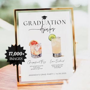 Modern Grad Signature Drink Sign, Graduation Signature Cocktail Sign, Graduation Bar Menu, Grad Cocktail Menu, Graduation Bar Menu Template