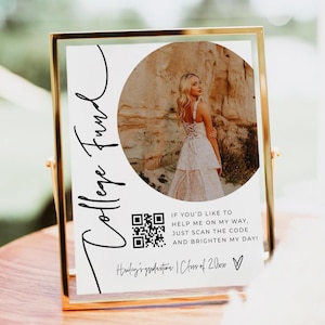Moderne College Fund Abschlussfeier Schild Vorlage, QR-Code College Fund Grad Party Schild, druckbare College Fund Insert Karte Venmo QR Code Schild