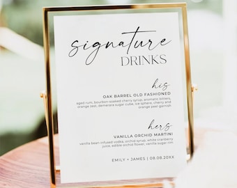 Minimal Signature Drink Sign, Wedding Bar Menu, Cocktail Menu, Drink Menu Sign, Bar Menu Sign, Drink Sign Template, Wedding Menu, Bar Menu