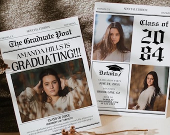 Newspaper Graduation Invitation 2026, Graduation Party Invite, College Graduation, Graduation Decorations, Graduation Announcement Template