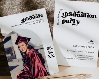 Retro Graduation Invitation, Graduation Announcement, College Graduation, Grad Invite, Graduation Decorations 2024, Graduation Invitation