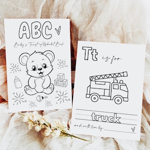 Juegos para baby shower con el alfabeto, primer libro del alfabeto para bebés, libro de visitas para baby shower, juego del alfabeto para baby shower, libro para colorear con el alfabeto para baby shower