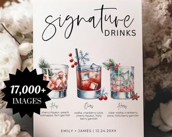 Signature Drink Sign, Christmas Drink Sign, Holiday Drink Menu, Cocktail Menu, Signature Cocktail Sign, Bar Menu, Holiday Sign, 17000+ Drink