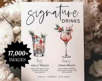 Signature Drink Sign, Bar Menu, Signature Cocktail Sign, Holiday Drink Sign, Christmas Decor, Cocktail Menu, Wedding Menu Sign, 17000+ Drink