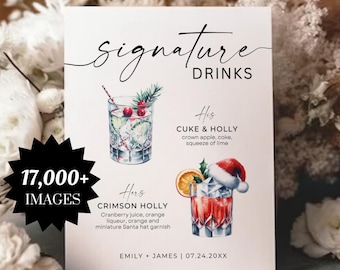 Christmas Drink Sign, Signature Drink Sign, Holiday Drink Menu, Cocktail Menu, Signature Cocktail Sign, Bar Menu Template, 17000+ Drinks