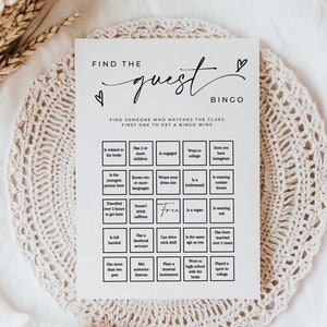 Find The Guest Bingo Bridal Shower Trivia, Bridal Bingo, Bridal Shower Game, Bridal Shower Printable, Wedding Game, Bridal Shower Bingo