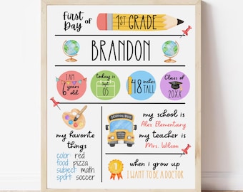 First Day of School Back To School Sign Printable Kindergarten Template Milestone Keepsake Sign Student Personalized Classroom Printable