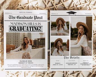 Newspaper Graduation Invite, Graduation Announcement 2026, Grad Party Invite, College Graduation, Graduation Decoration, Graduation Template