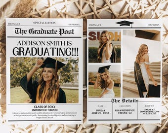 Newspaper Graduation Invitation 2025, Graduation Announcement, College Graduation, Graduation Decorations, Graduation Invitation Template