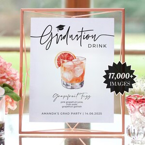 Graduation Signature Cocktail Sign, Grad Bar Menu Sign, Grad Signature Drink Sign, Cocktail Menu, Graduation Bar Menu, Bar Menu Template