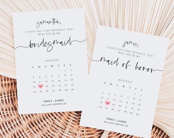 Calendar Bridesmaid Template, Modern Bridesmaid Proposal Card, Will You Be My Bridesmaid Card, Maid of Honor Proposal, Bridesmaid Info Card